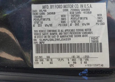 1998 Lincoln Navigator from USA, damaged, VIN 5LMPU28L2WLJ54559